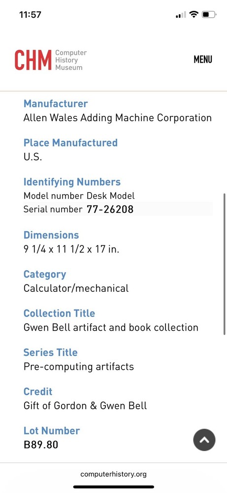 Vintage Allen Wales Desk Model Adding Machine.