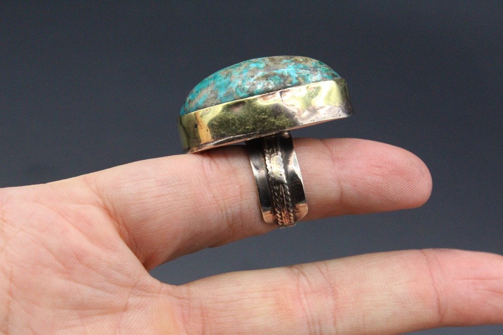 Turkish Ring, Turquoise Stone Alpaka Ring, Handmade Ring, Adjustable Ring 6.5US