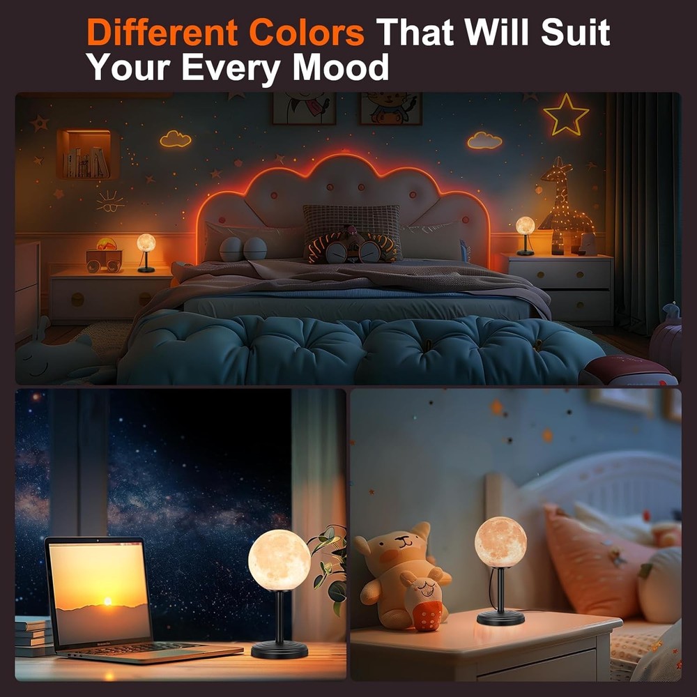 Moon Lamp LED Night Light - Dimmable Bedside Lamps Small Lamps, Gold