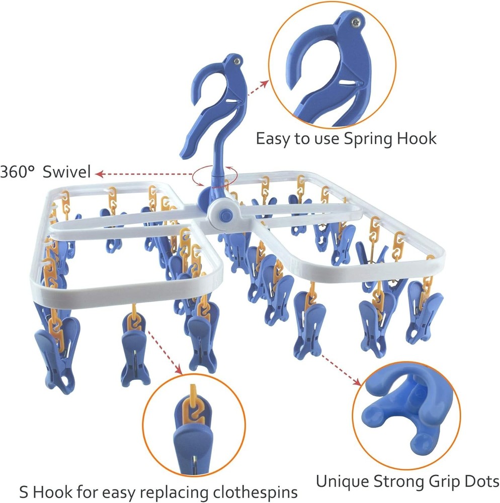 Foldable Plastic Hanging Dry Rack with 28 Clothespins - Space Saver Drier