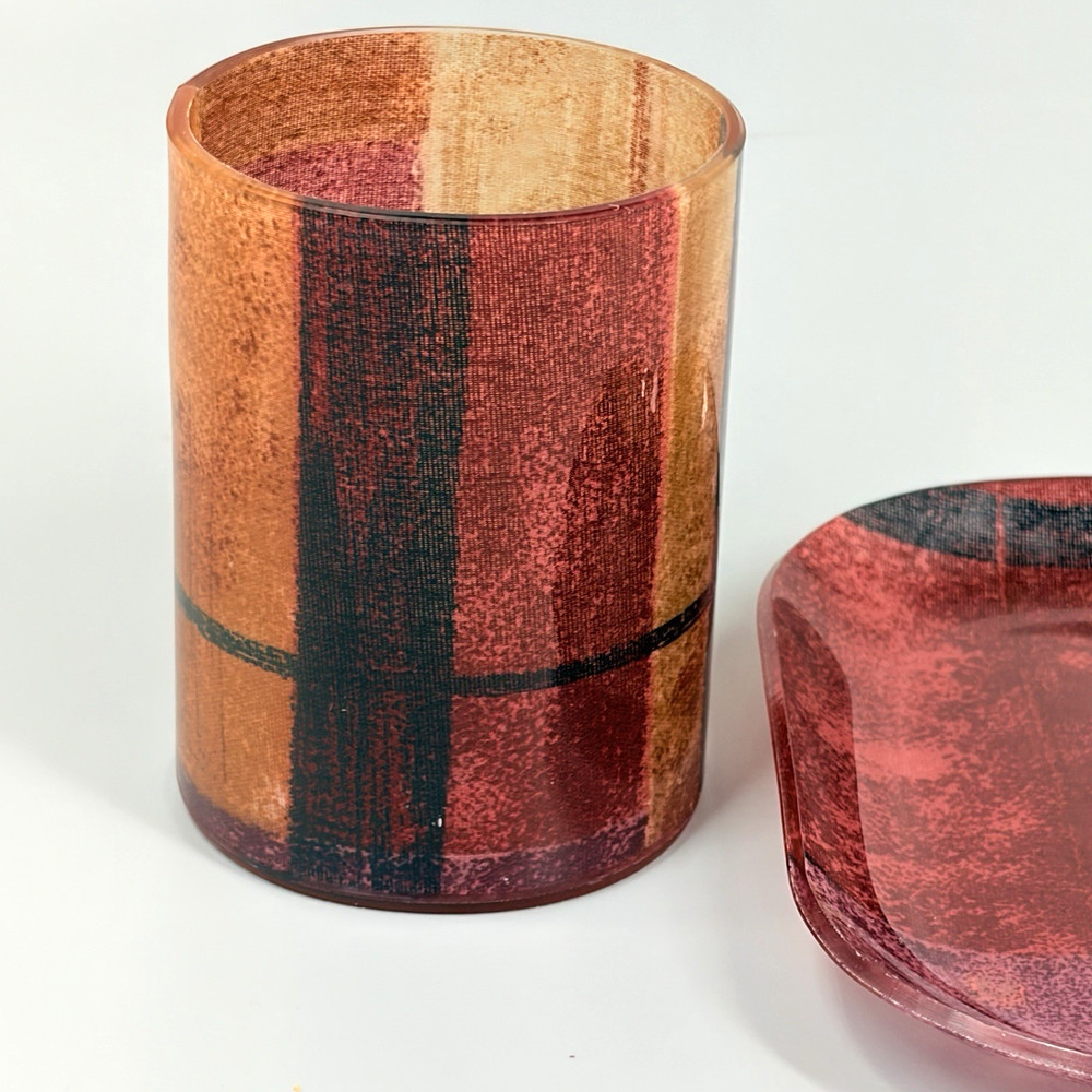 Contemporary Plaid Bath Accessory Set Cup Soap Dish