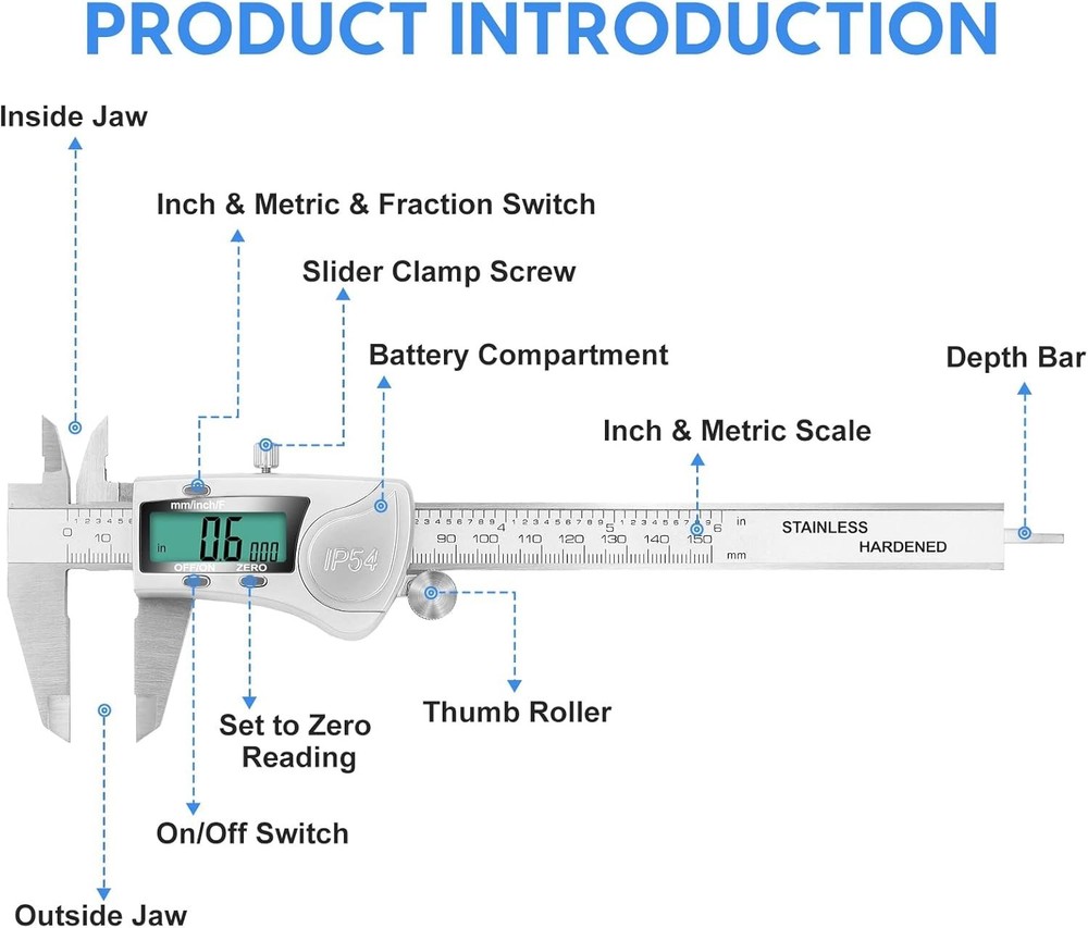 Digital Caliper Measuring Tool, Waterproof Electronic Micrometer Caliper, Sta...