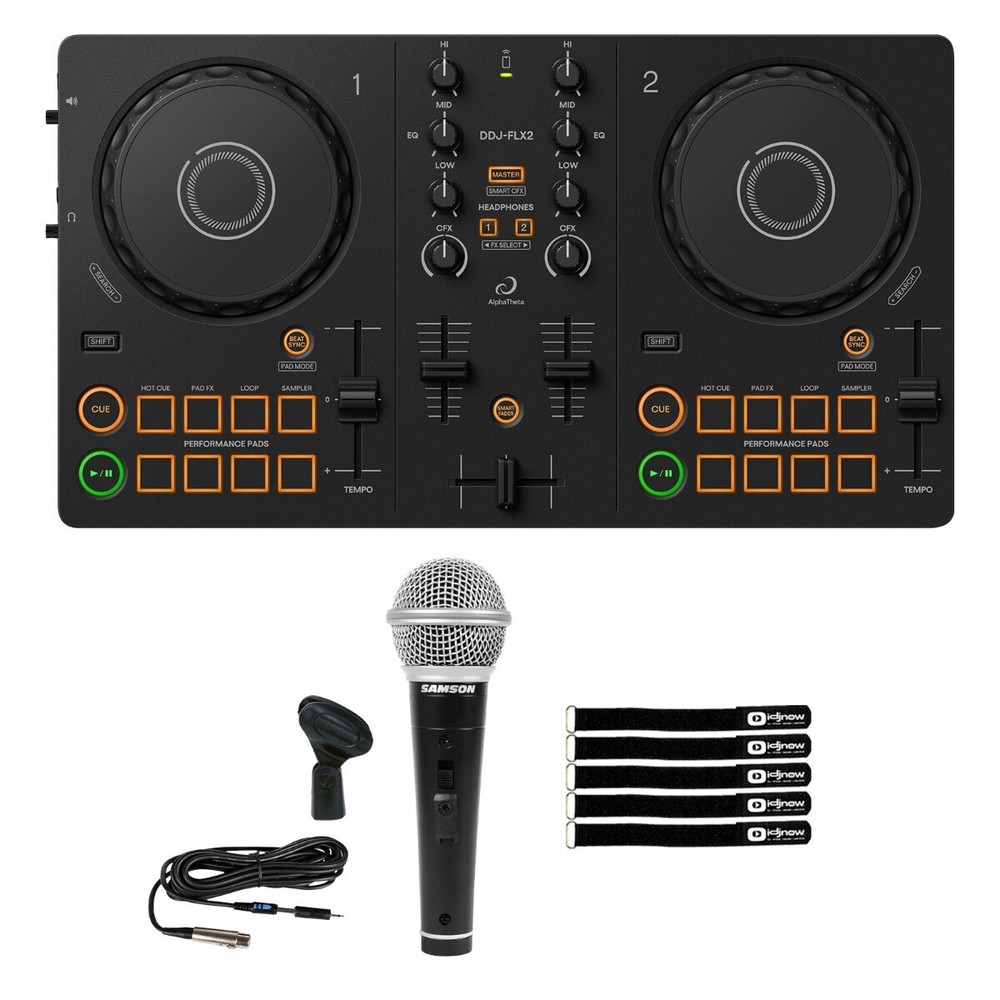 AlphaTheta DDJ-FLX2 Compact Beginner 2-Channel Serato DJ Controller w Mic