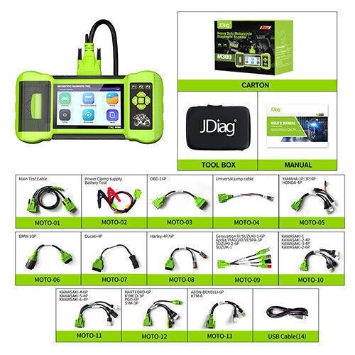 JDiag M300 Motorcycle Diagnostic OBD2 Scanner Full Version Dual System Testing