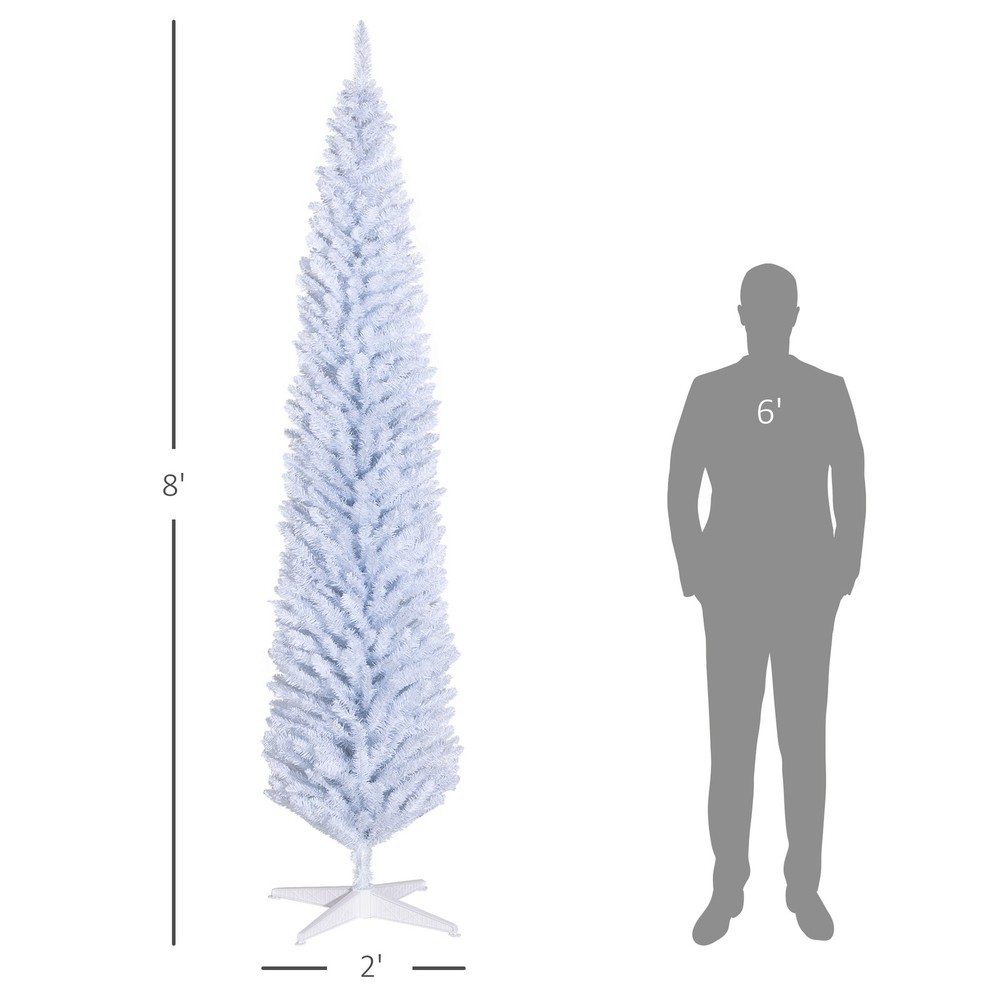 8ft Unlit Pencil Artificial Christmas Tree - Realistic Branches 618 Tips White