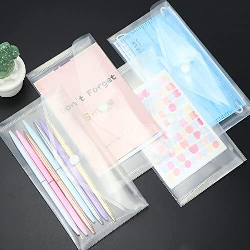 10 Pack Clear Plastic Envelopes with Snap Closure 4.13x7.87" Folders