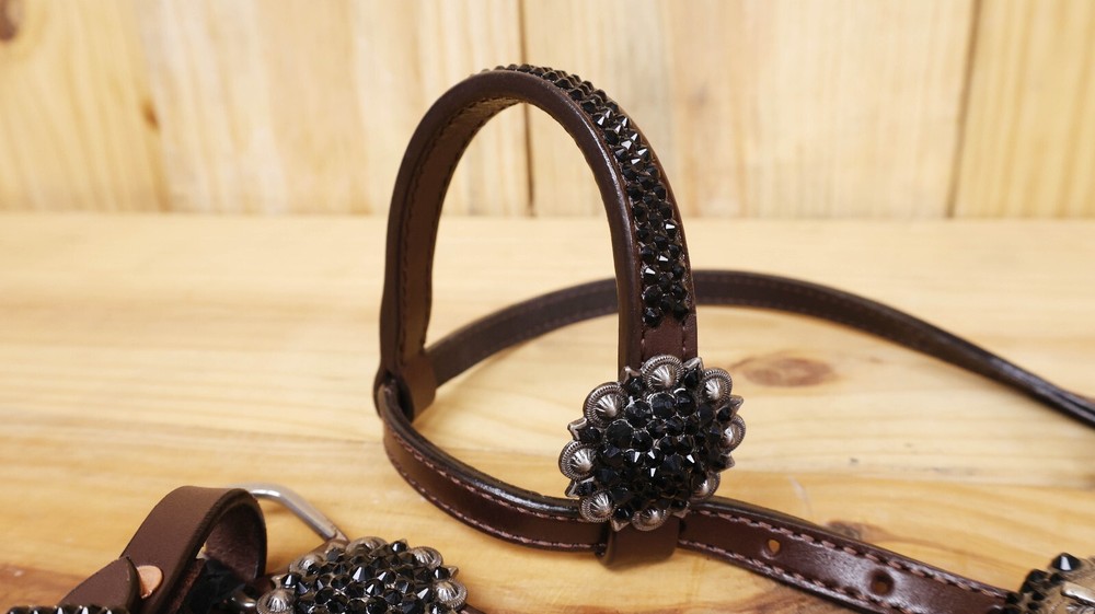 MOUSM One Ear Headstall & Breast Collar Set - Gladiator Style with Bling Strings