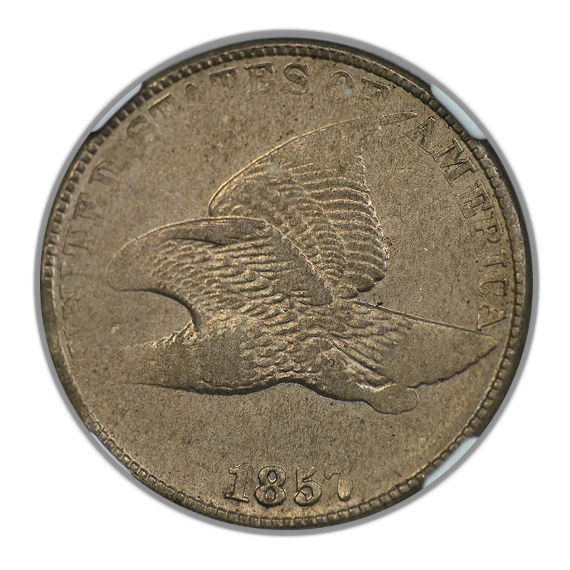 1857 Flying Eagle Cent 1C NGC Mint Error Obverse/Reverse Struck Thru