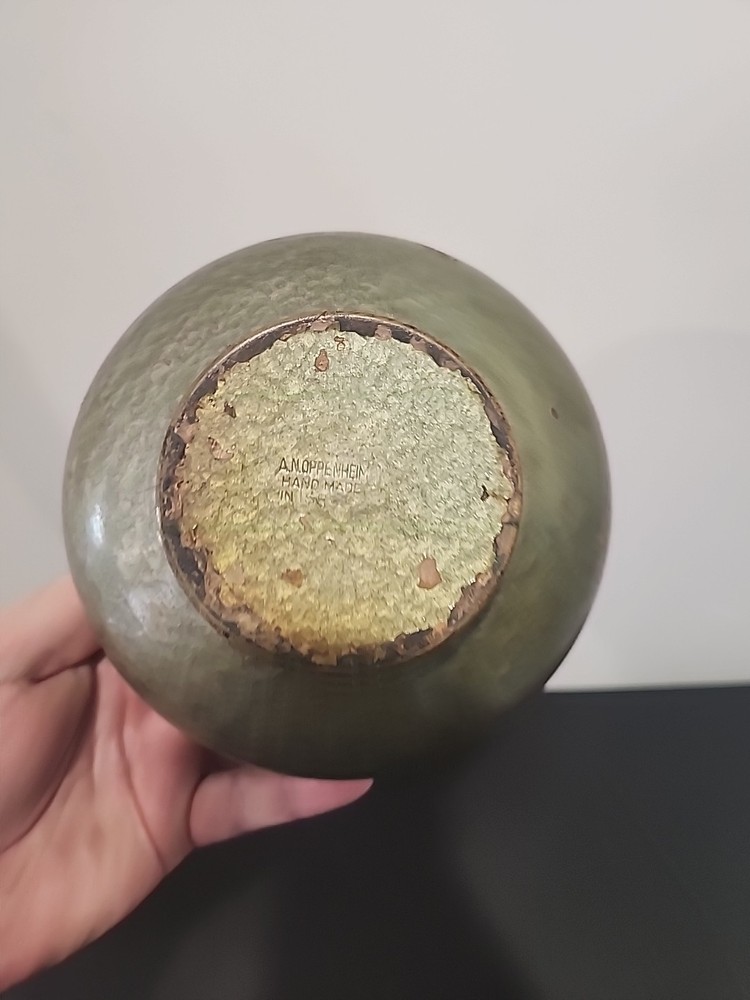 UNIQUE OPPENHEIM FOOTED BRASS ENAMEL BOWL