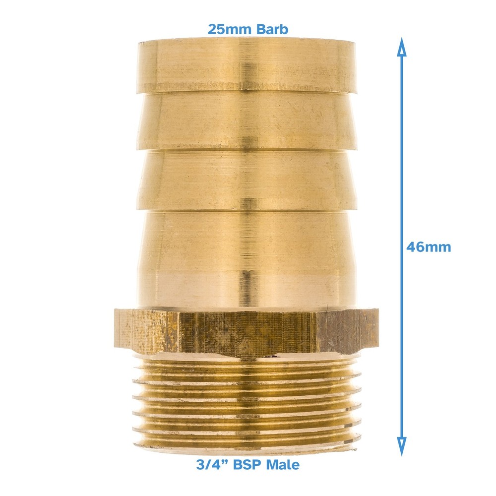 Brass 25mm Barb Hose - 3/4" BSP Male Threaded Pipe Fitting Tail Connector Thread