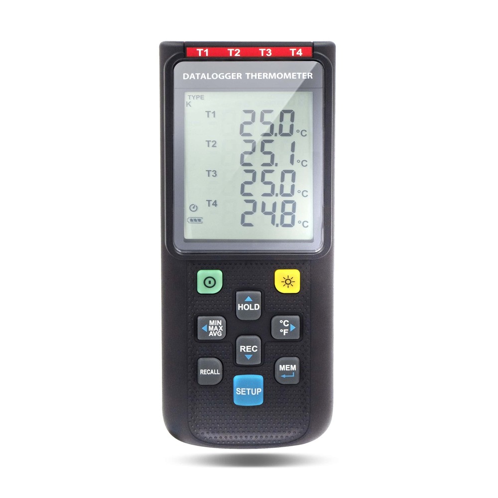 4-Ch Thermocouple Thermometer K,J,E,T Type Data Logger, USB PC Software Windows