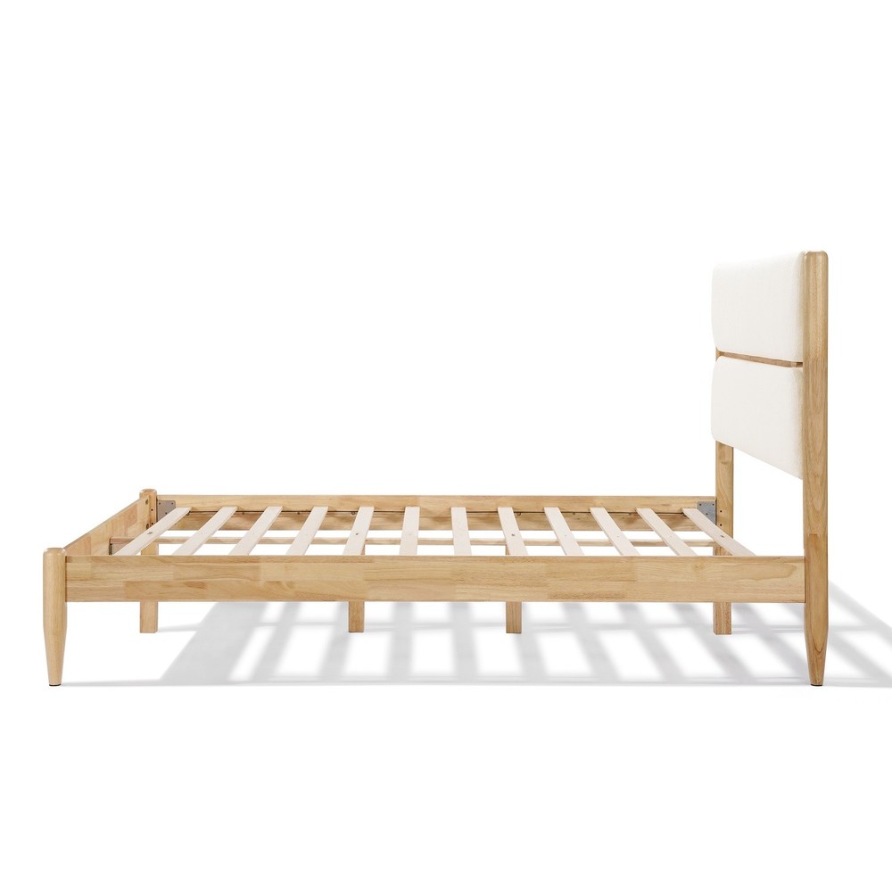 Queen/King Size Solid Wood Platform Bed Frame with Fleece Upholstered Headboard