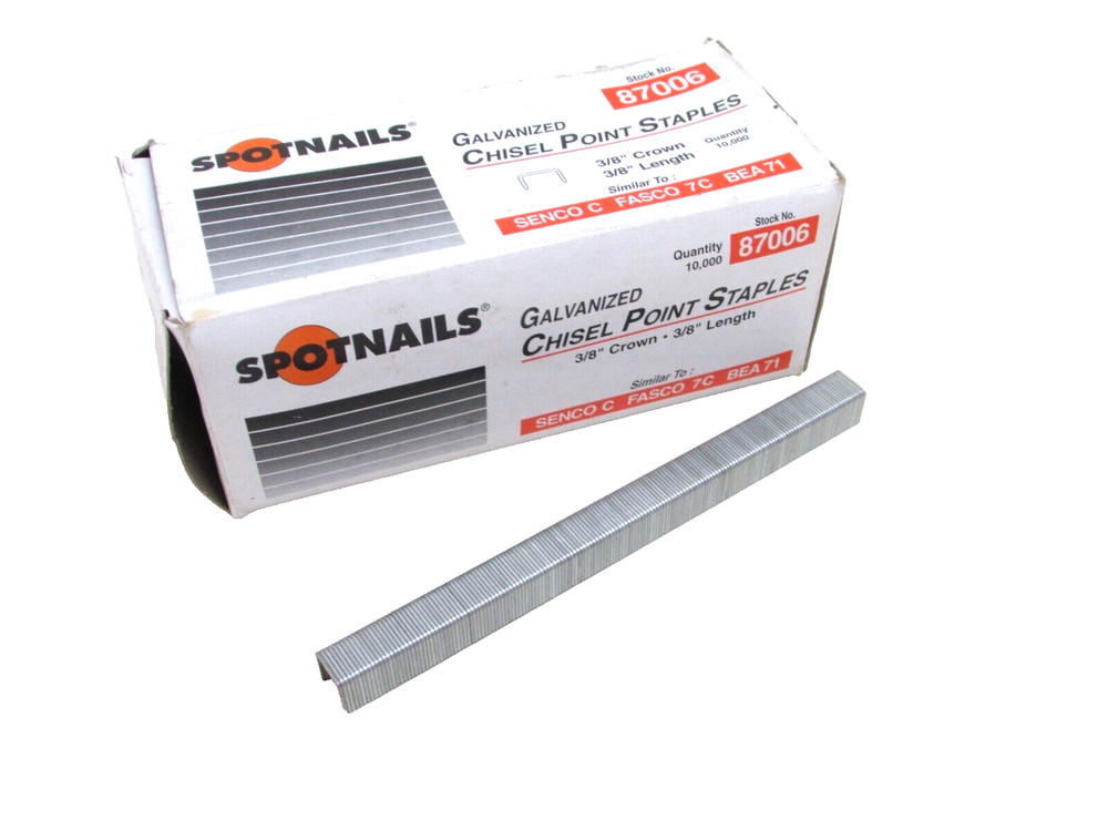 SPOTNAILS GALVANIZED CHISEL POINT 3/8" STAPLES, OPEN BOX
