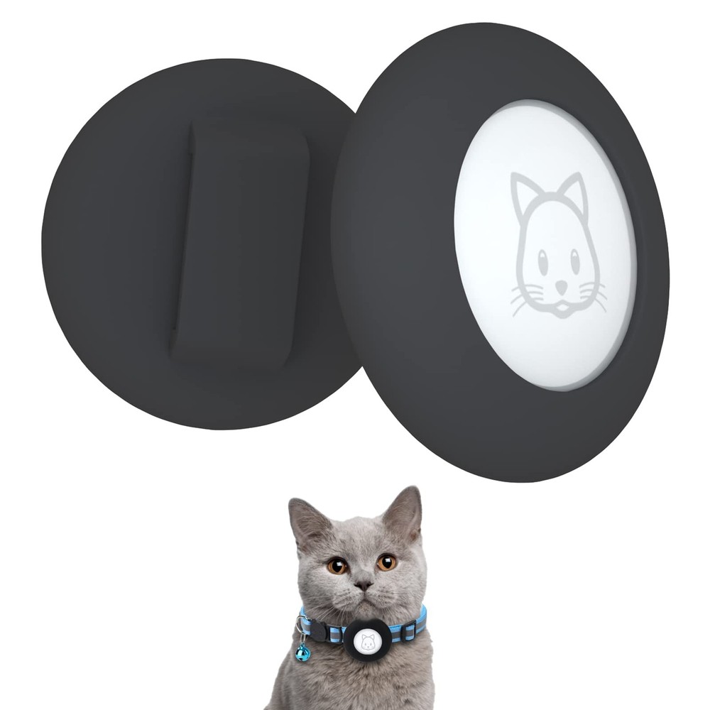 SimpleThings Air-tag Cat Collar Holder, Pet Silicone Protective Case 2 Black