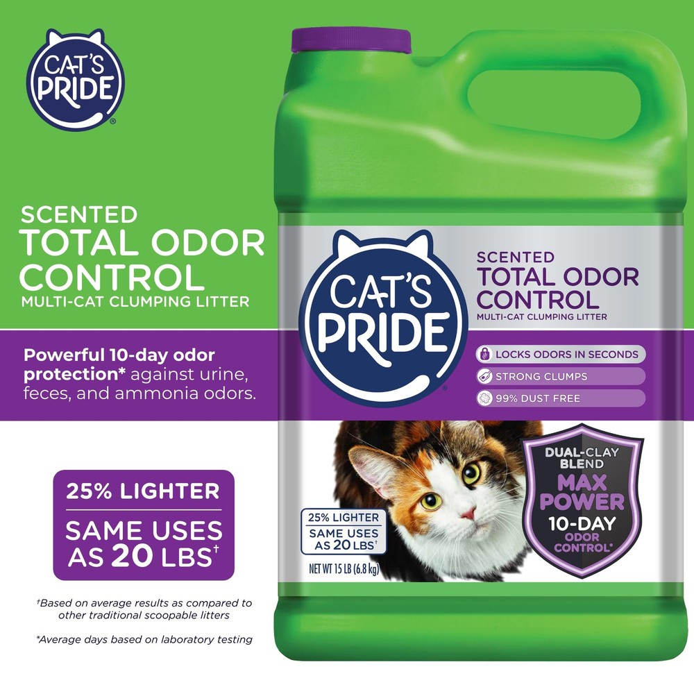 Powerful Multi-Cat Litter - 10 Days Odor Control, Strong Clumping, 15 lbs