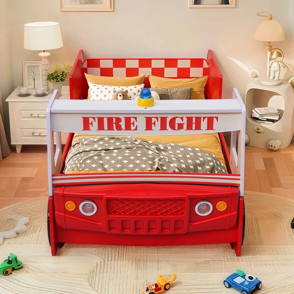 Kids Fire Truck Bed with LED Lights - Solid Built & Kid-Friendly Design