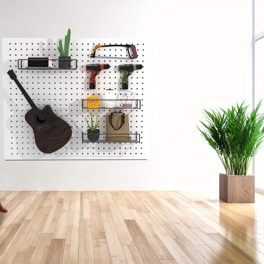 4 Pack Black Pegboard Shelves Peg Board Hooks Tool Organizer Storage