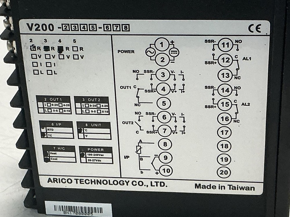 ARICO TECHNOLOGY V200 TEMPERATURE CONTROL USED #151803