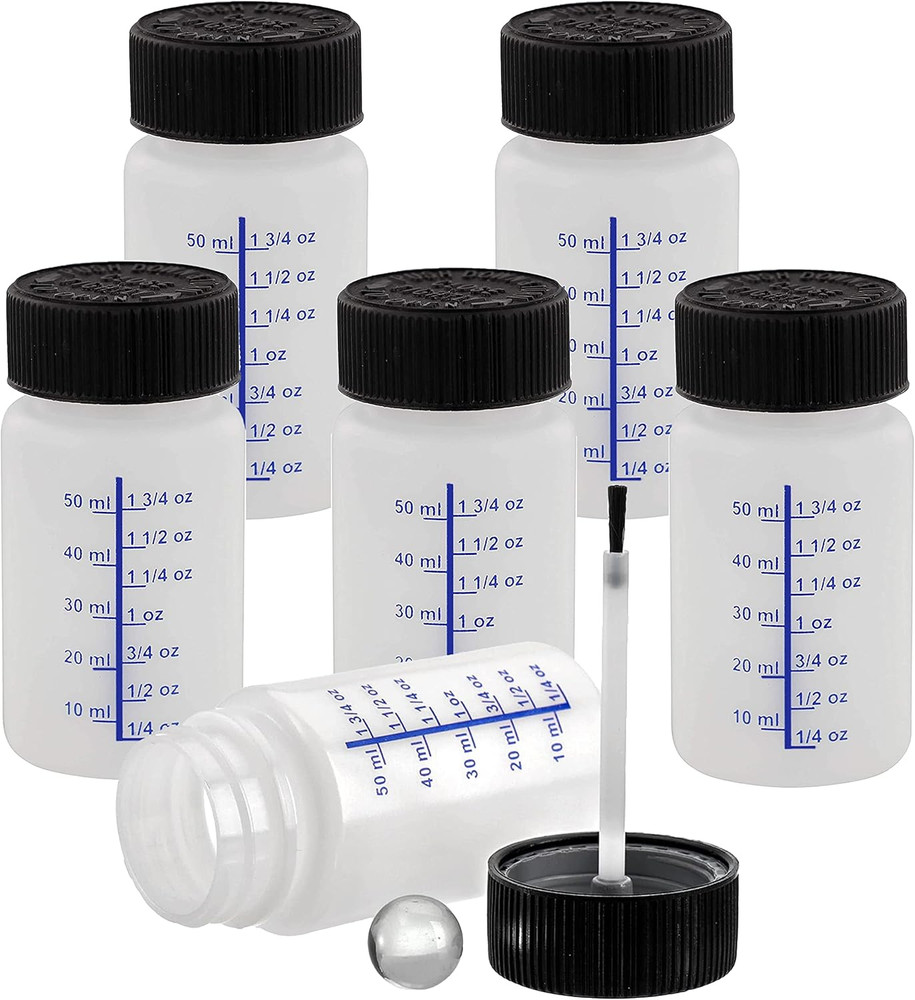 6 Pack- 2 Ounce (60Ml) Empty Paint Touch up Bottles with Brush Applicator and Mi