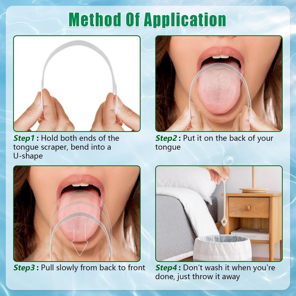 50 Count Disposable Tongue Scraper, Plastic Cleaner 50 Count, Clear