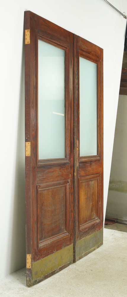 Half Lite One Panel Oak Double Doors 88.625 x 71.5 in.