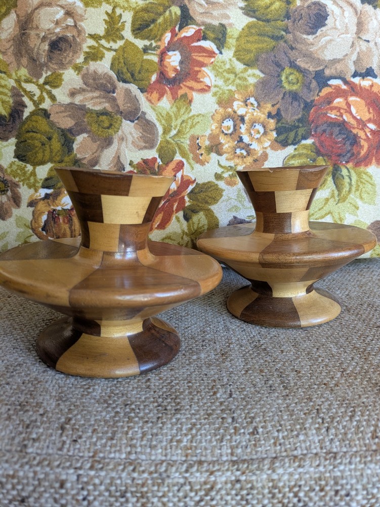 1960s Vintage Checkered Wood Sconces Pair