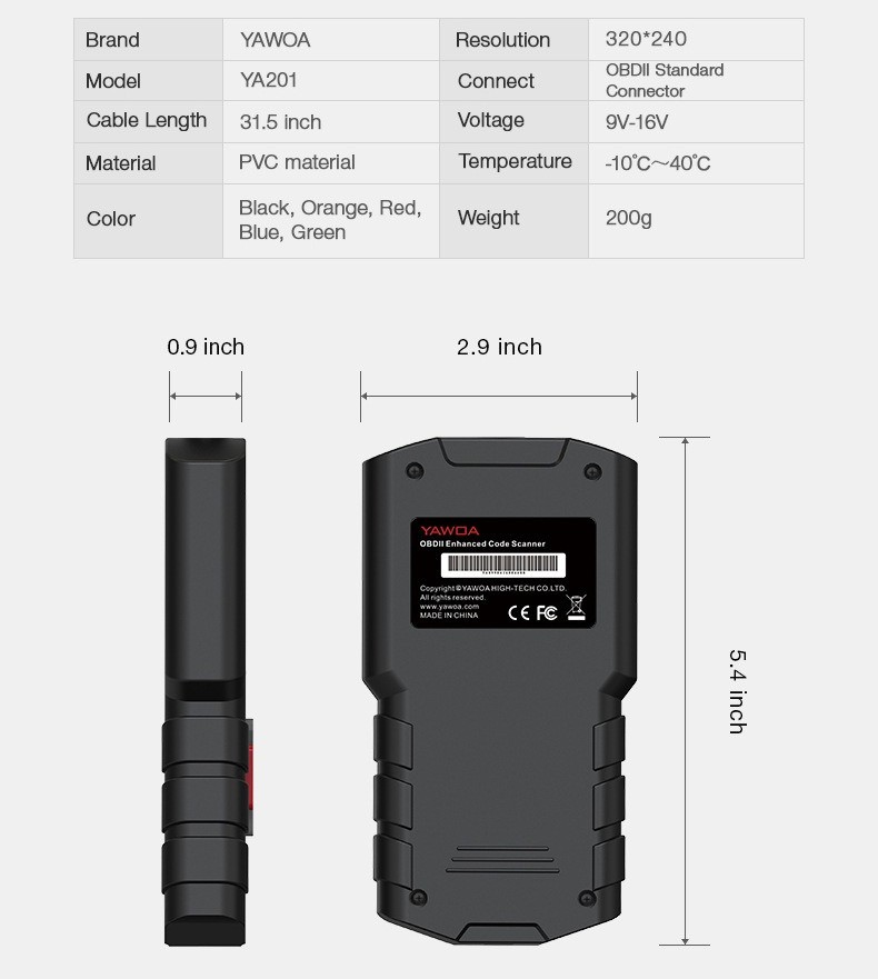 YA201 OBD2 Car Diagnostic Code Reader Fault Scanner Tool Tester Same as CR3001