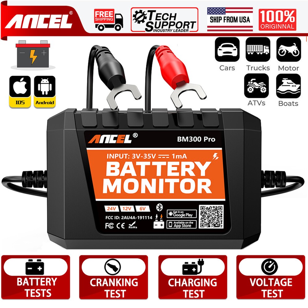 ANCEL Bluetooth Battery Tester Car Charing System For Android IOS 6V/12V/24V