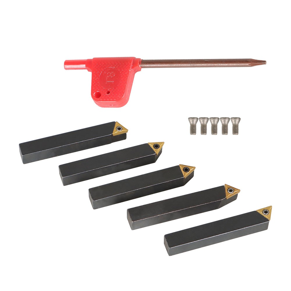 5 Pcs 3/8" Indexable Carbide Insert Turning Tooling Bit Holder Set For Lathe