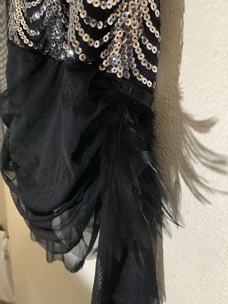 Dance Jazz Kell Womens Size S Silver Sequins Black Mesh Lined Beautiful!