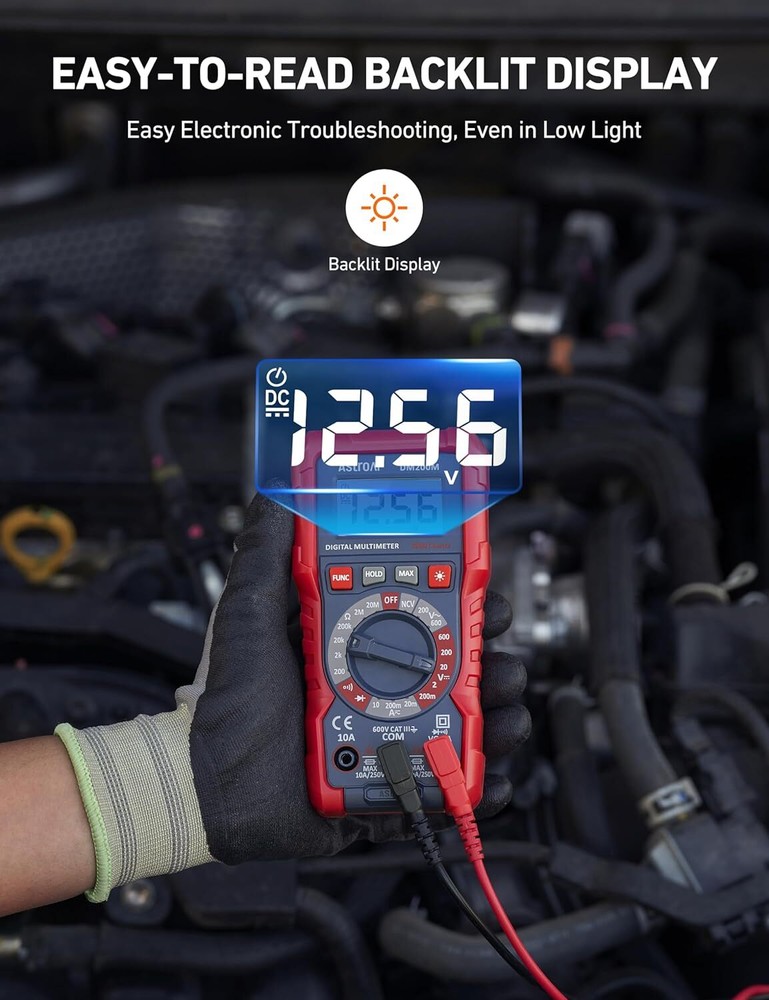 AstroAI Digital Multimeter Voltage Tester, TRMS 2000 Counts Volt Meter; Black