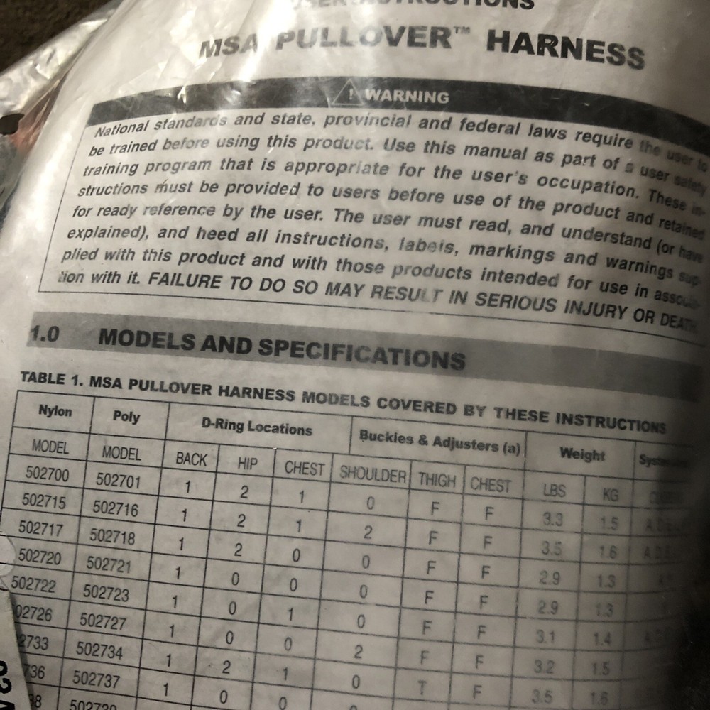 NEW MSA 10035997,MSA Z(FP) PN 10035997 PULLOVER SAFETY HARNESS 320LBS,AA