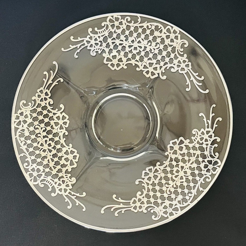 CLEAR GLASS WITH Sterling Silver Inlay SERVING PLATE