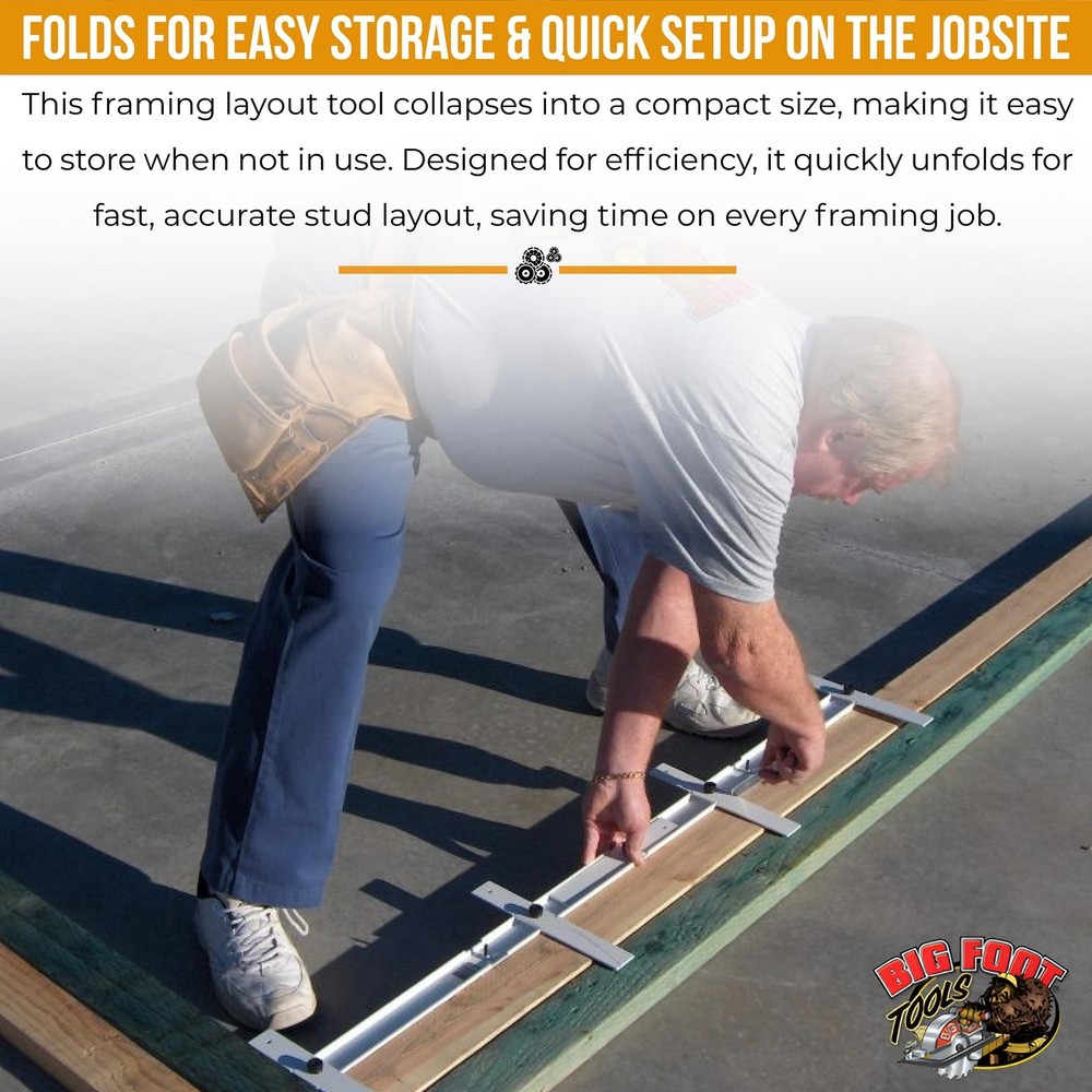 Big Foot Folding Layout Stick – Adjustable Stud Spacing Tool for Framing |