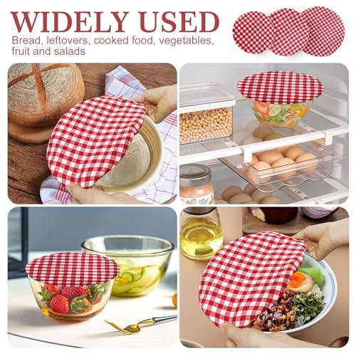 3 Pack Reusable Bowl Covers for Bread Proofing, Red White Gingham Pizza Dough