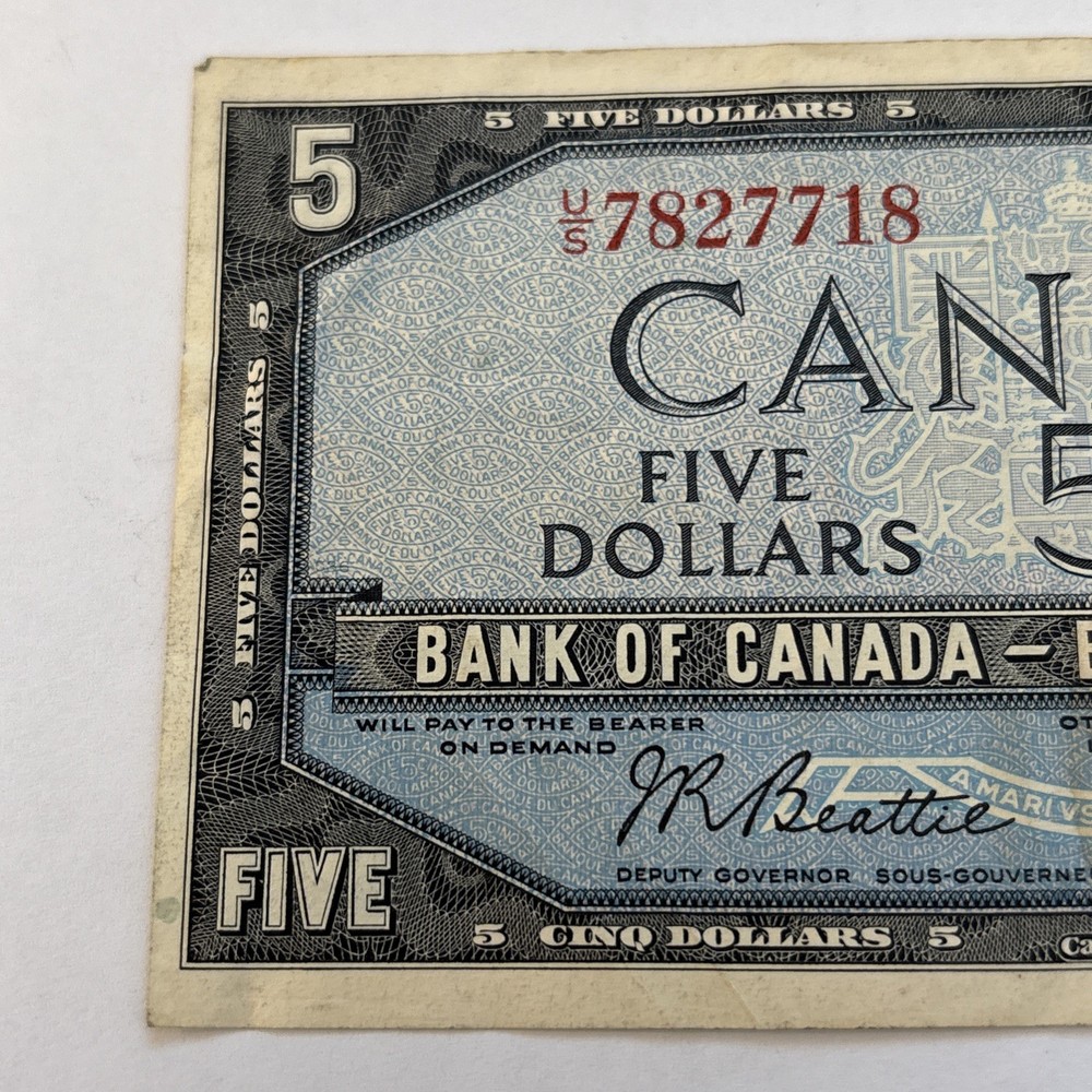 Canada 1954 $5 Five Dollar U/S Serial - Crisp