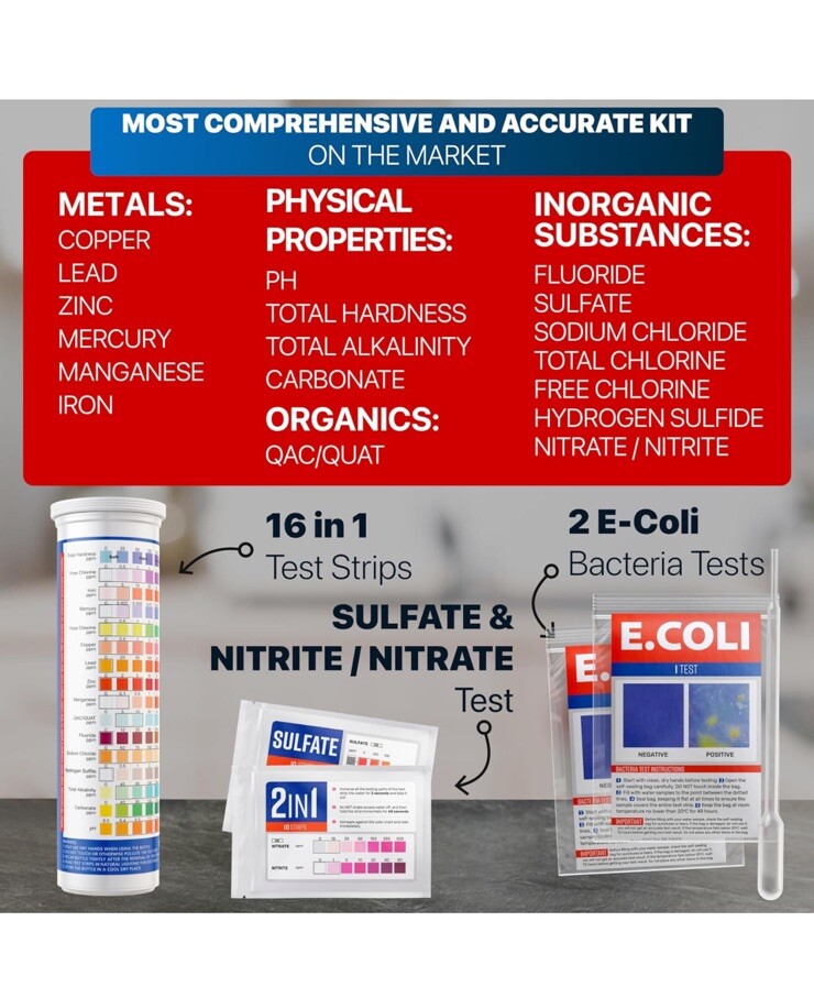 Drinking Water Test Strips- 16 In 1 100 Strips- Open Box 20 Parameters