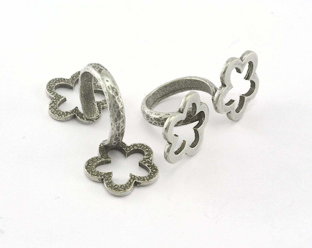 Flower Adjustable Ring Antique Silver Plated Brass (16mm 5US inner size ) 3497