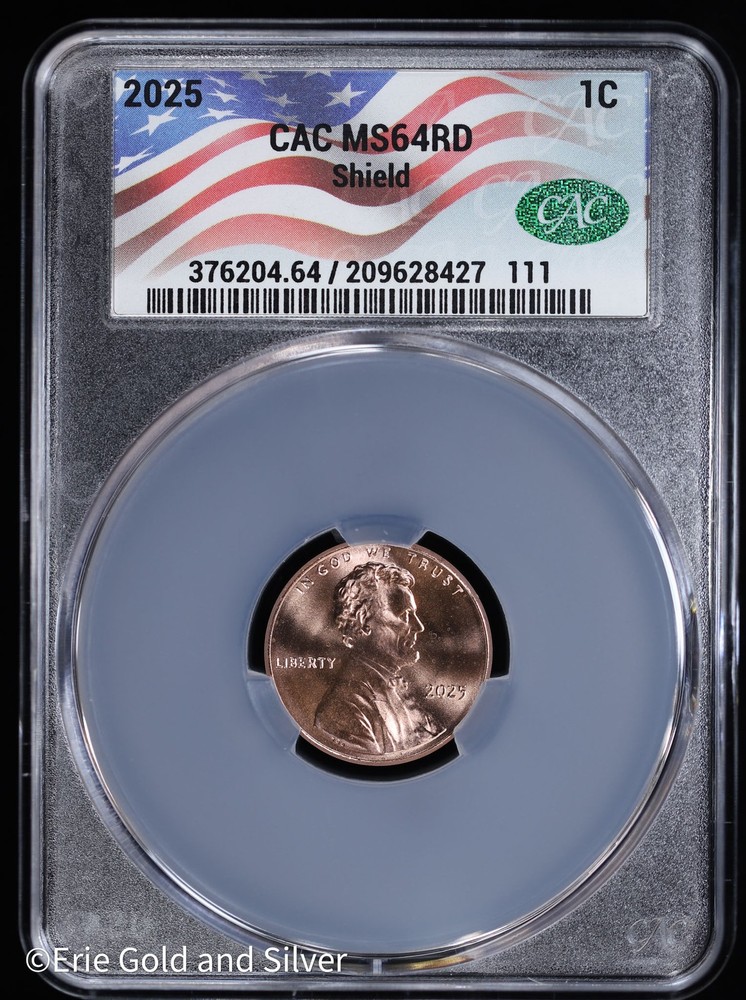 2025 P & D Set 1C Shield Cent CAC MS64 RD | Last Year Penny