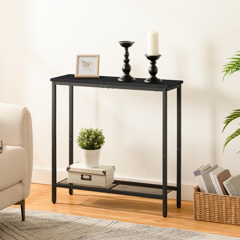 29.5" Narrow Console Table, Small Entryway Table with Shelf, 2 Tier Thin Sofa...
