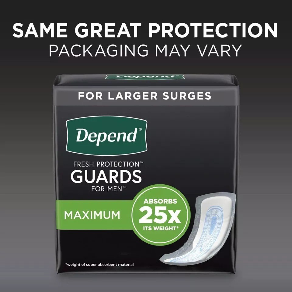 Depend Incontinence Guards/Bladder Control Pads for Men, Maximum Absorbency, 168