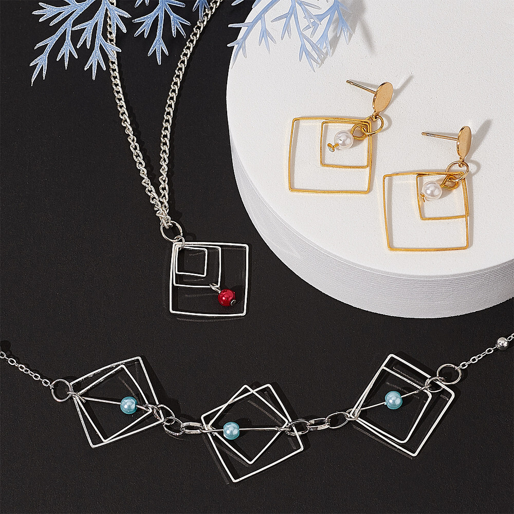 1Set 200pcs Square Linking Rings 5 Sizes Geometry Metal Charms Links Frames
