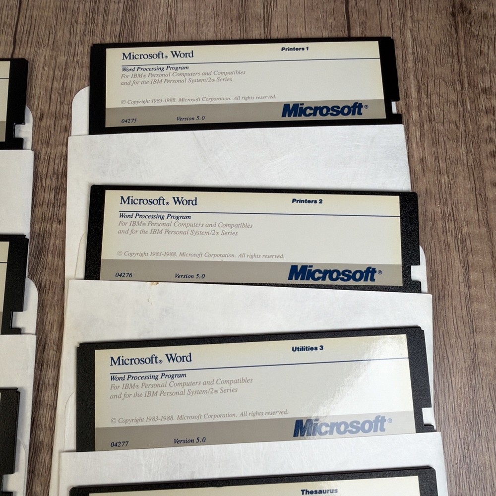 1988 Microsoft Word Processing Program Software 5.0 13 5.25” Floppy Disks