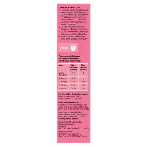 Hydralyte Electrolyte Effervescent Watermelon Flavoured 20 Tablets EXP: 06/26