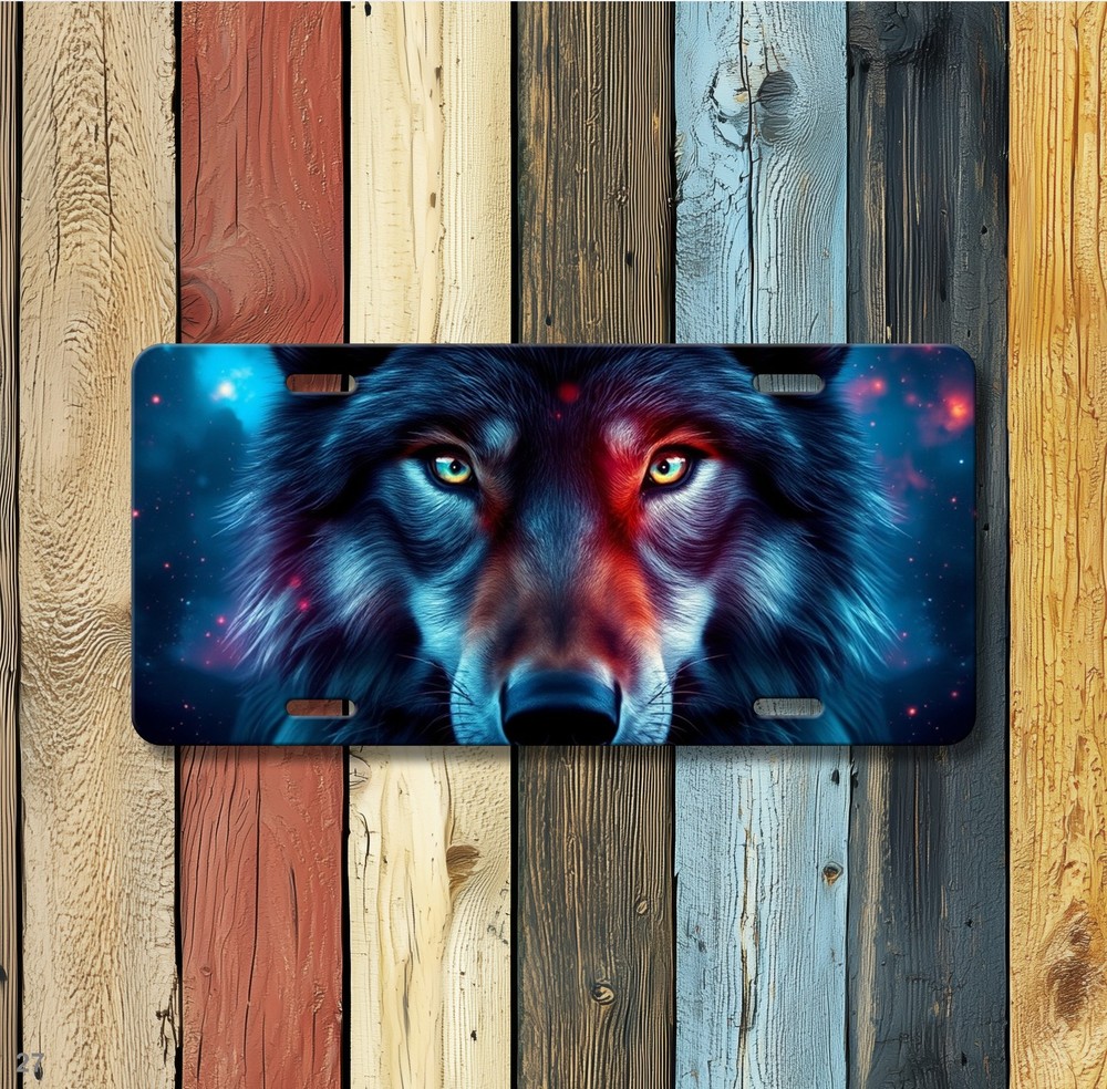 Realistic Wolf License Plate Optional Text Auto Tag Unique Gift