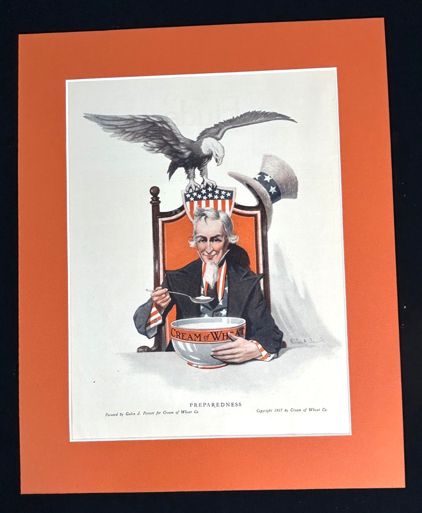 Original 1917 Uncle Sam Cream Of Wheat Patriotic Matted Print