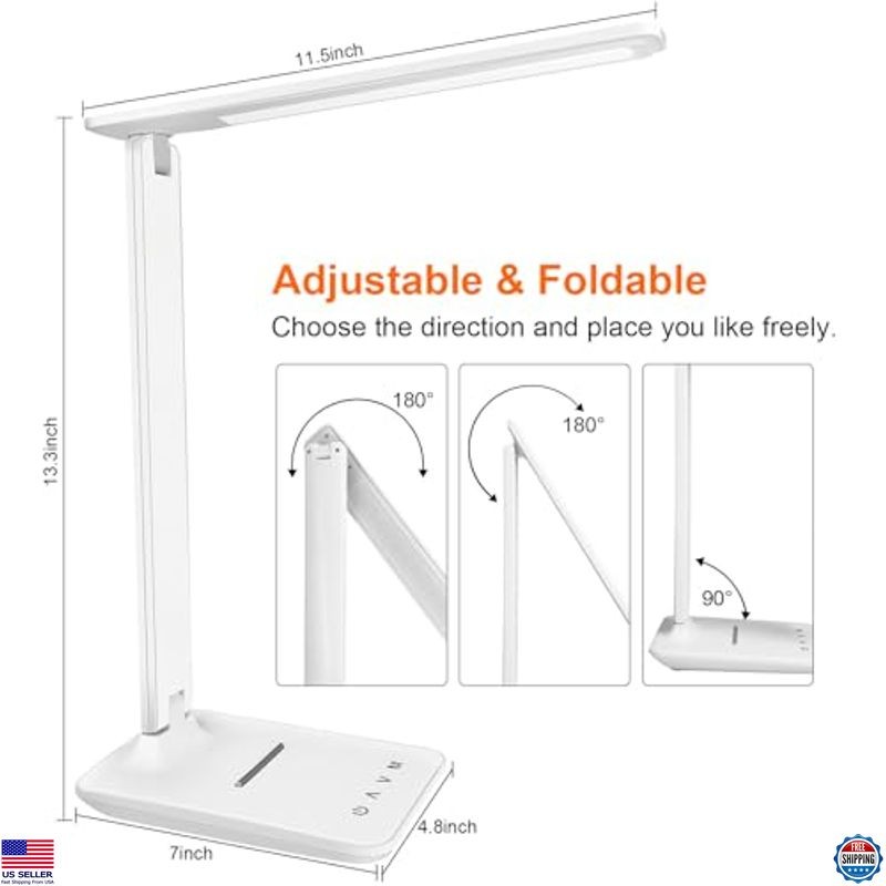 Karidi 13.3" LED Desk Lamp - Dimmable, USB, 5 Modes, Touch Control, Foldable