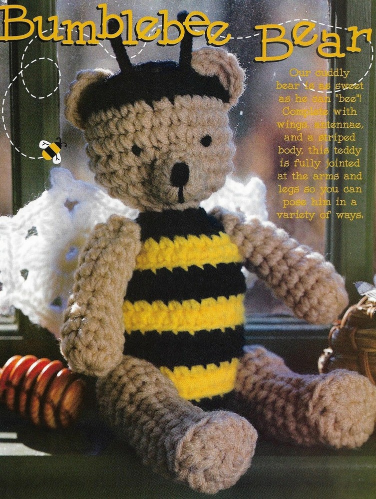 BUMBLEBEE BEAR 8" STUFF ANIMAL TOY CROCHET PATTERN INSTRUCTIONS
