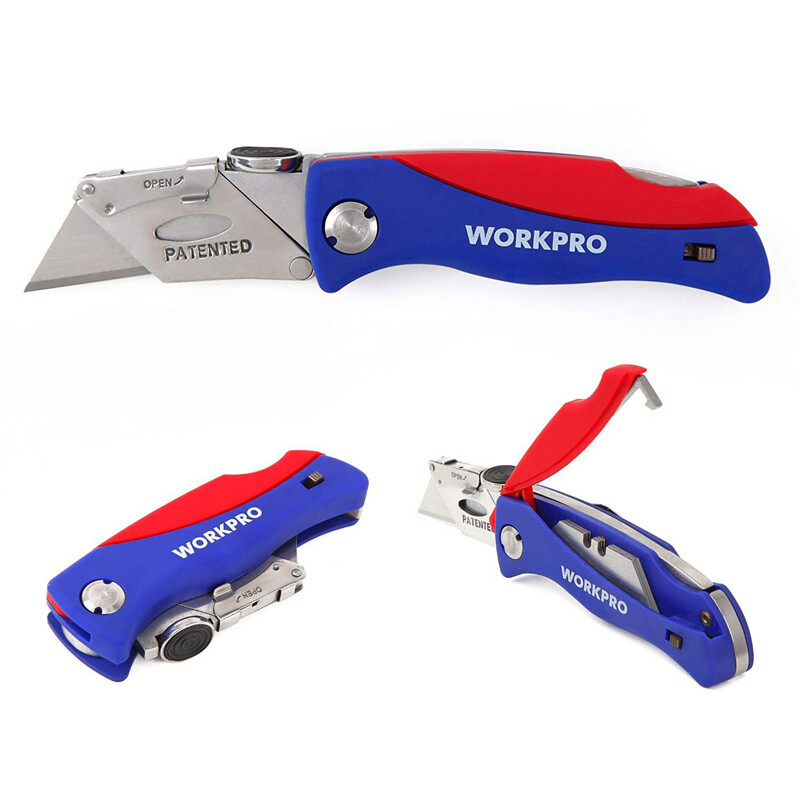 WORKPRO Folding Utility Knife Quick-Change Box Cutter Blade w/ 5PCS Extra Blades