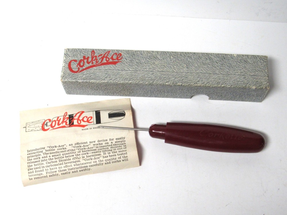 Vintage CORK-ACE England Cork Puller Barware w/Box & Instructions